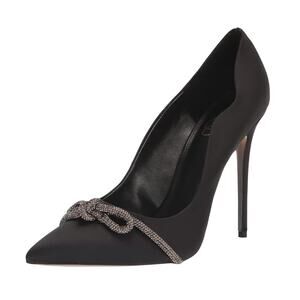 SAM EDELMAN Deela Pumps 8.5 Black Leather Rhinestone Bow Pointed Toe EUC